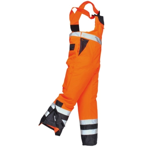 Zateplené reflexní oranžové kalhoty s náprsenkou