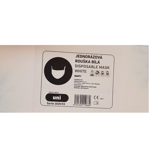 Rouška ústenka PP 3 vrstvá jednorázová skládaná H4071