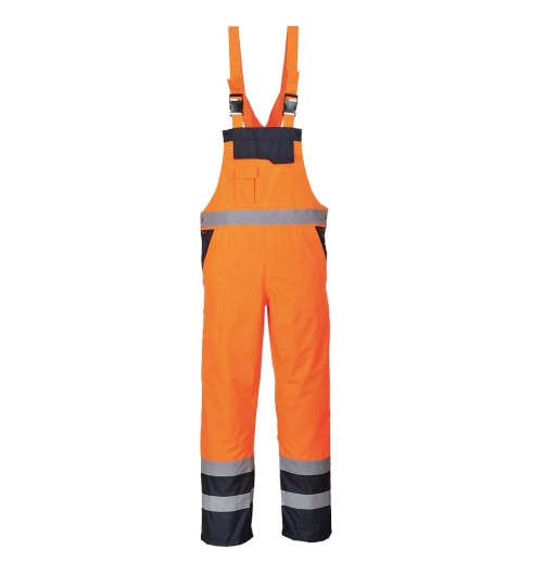 Zateplené reflexní oranžové kalhoty s náprsenkou